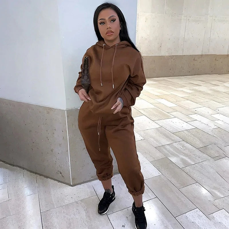 Survêtement d'hiver décontracté pour femmes : ensemble capuche et pantalon de jogging